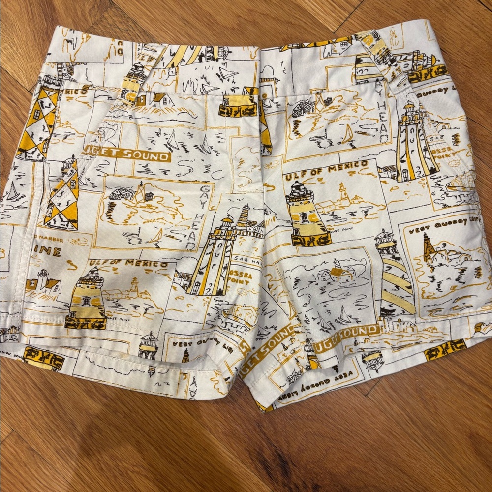 J. Crew Retro Comic White and Yellow Flat Front Shorts